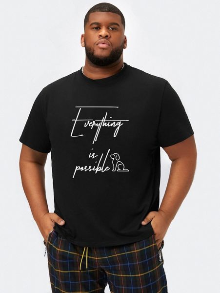 

extended sizes men dog & slogan graphic tee u1al#, White;black