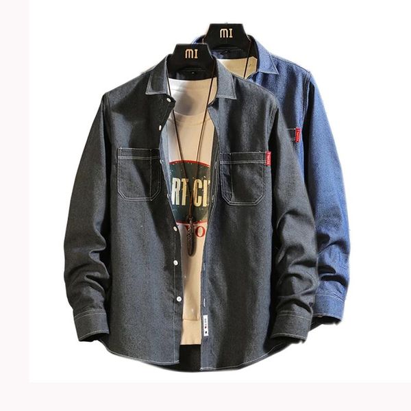 

men's casual shirts mens shirt korean style brand 100% cotton loose solid thick for spring autumn turndown collar denim 2 pockets a0827, White;black