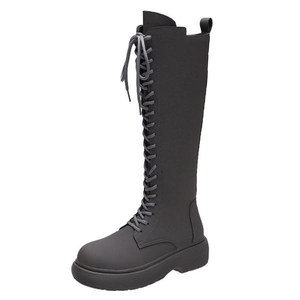 

boots 2021 autumn women's shoes zip solid cross-tied round toe fashion novelty elegant med heels square heel knee 35-40, Black