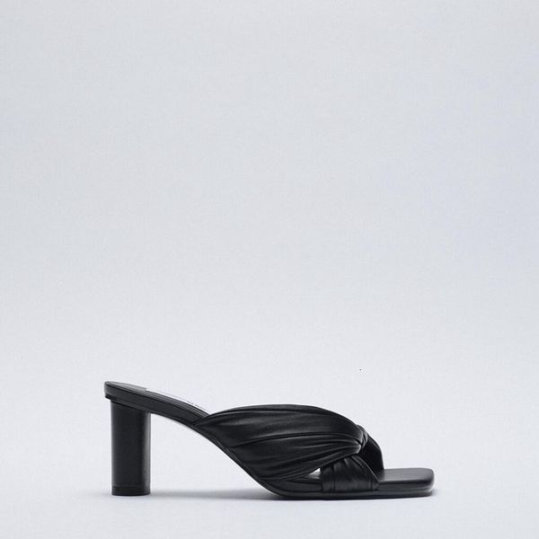 

sandals slippers women summer shoes beige heeled slides square toe pantofle black block high rome rubber pu hoof w pdzv