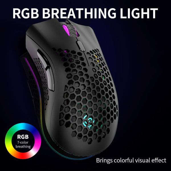 

mice 2.4g wireless gaming mouse rechargeable with rgb light effect 3 adjustable dpi hollowed-out honeycomb design white