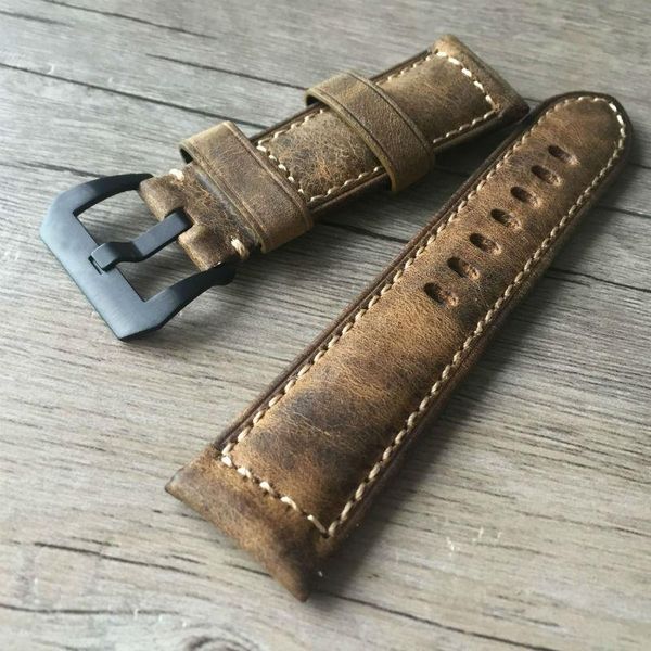 

watch bands retro 20 22 24 26mm design personalise strap vintage leather man universal watchband accessory wrist for pam, Black;brown