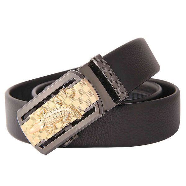 

men's leather crocodile automatic buckle business cattle belt, Black;brown