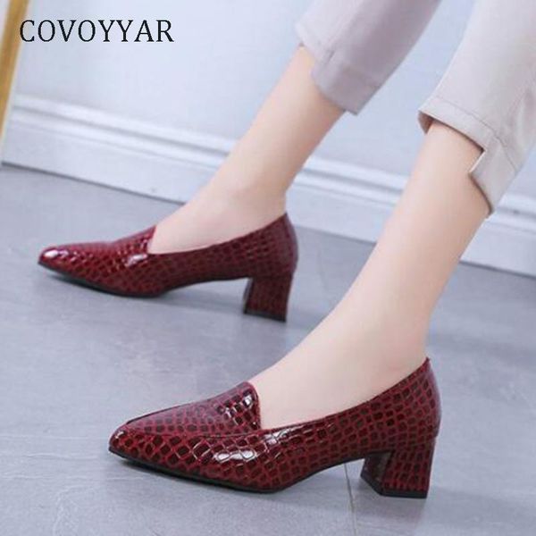 

dress shoes covoyyar 2021 spring women high heels lady thick heel pumps stone print fashion office formal slip on whh201, Black