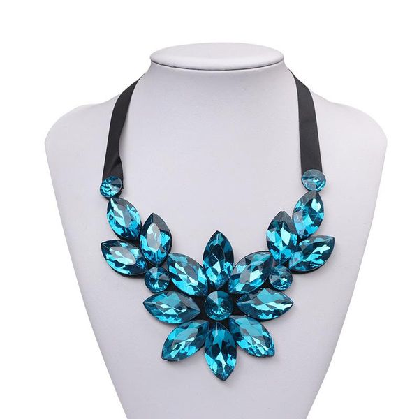 

chokers maxi rhinestone big flower necklaces pendants black ribbon chain acrylic crystal statement for women accessories, Golden;silver