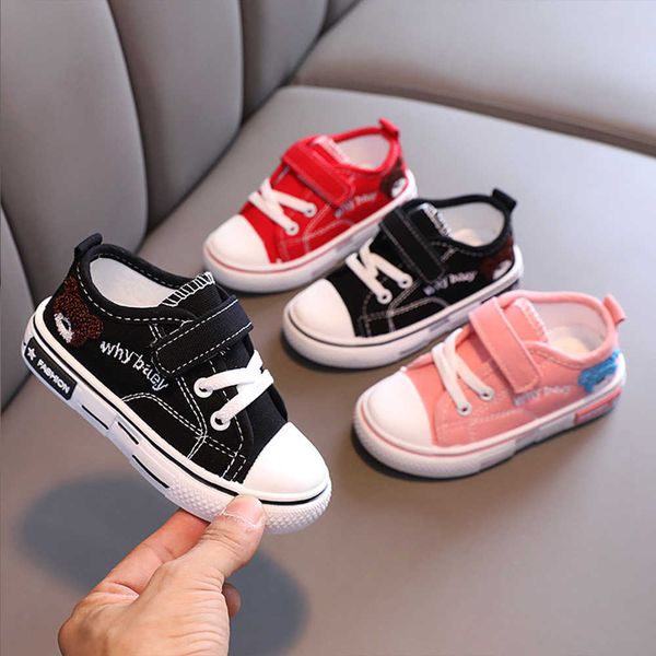 

children canvas shoes boys girls breathable casual sneakers 2021 fashion bear embroidery toddler kids soft-soled shoes x0028 g1025, Black;red