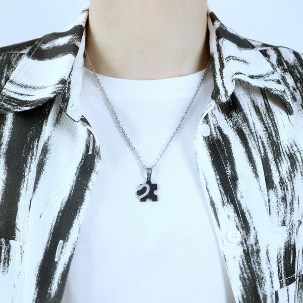 

pendant necklaces fashion jewelry wholesale with pure steel chain love puzzle lovers titanium necklace, Silver