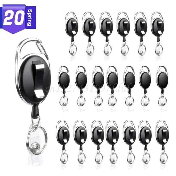 20 PCS Pacote Grande Black Crachá Retrátil Distintivo Cartão Chavo com Carabiner Reel Clipes Keychain Moda Jóias Unisex H0915