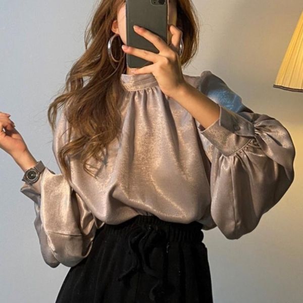 

women's blouses & shirts fashion women smooth blouse lantern sleeve solid korean shirt office lady slim blusas spring autumn elegant 55, White