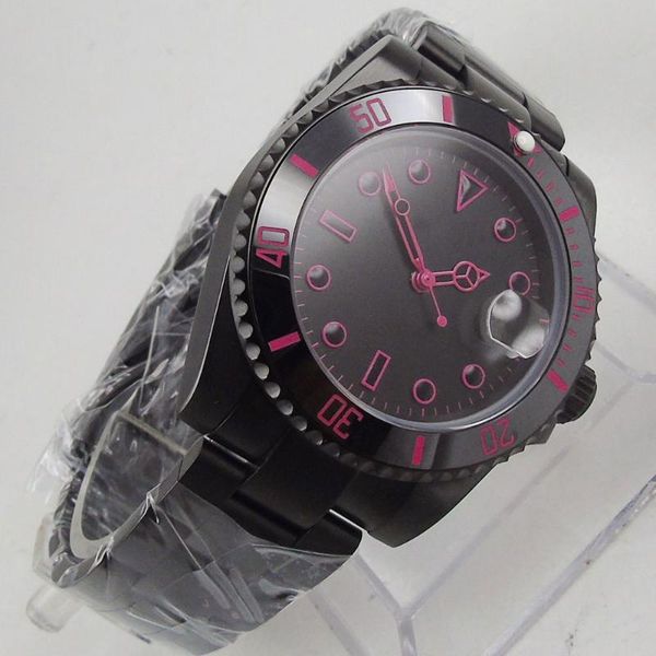 

wristwatches 40mm black sterile dial sapphire glass pvd ceramic bezel date miyota 8215 movement automatic men's watch, Slivery;brown