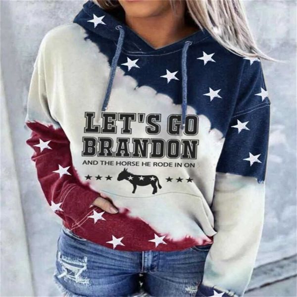 

2021 let's go brandon lettering 3d print women's winter warm hoodie patchwork casual ladies hooded tee sweatshirt plus size women, White