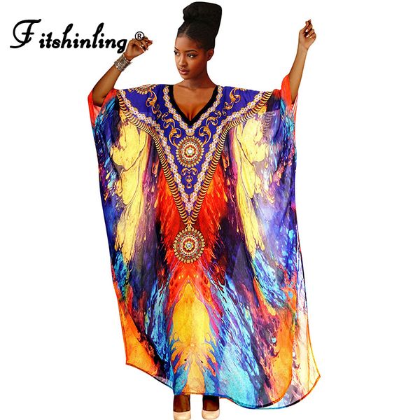 

fitshinling multicolor print beach robe bohemian ethnic tribe oversized long dress women holiday loose straight kaftan 2021 new
