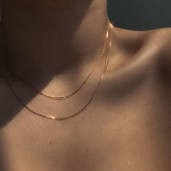 

chokers vintage simple gold color snake bone chain necklace for women layer thin clavicle choker party fashion gifts jewelry accessory, Golden;silver