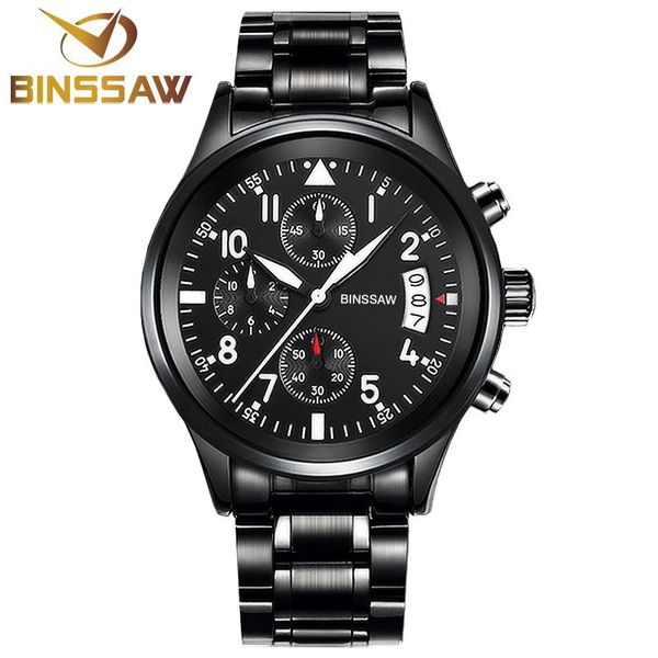 

wristwatches binssaw men fashion calendar sport stainless steel quartz watch sapphire military mens watches relogio masculino, Slivery;brown