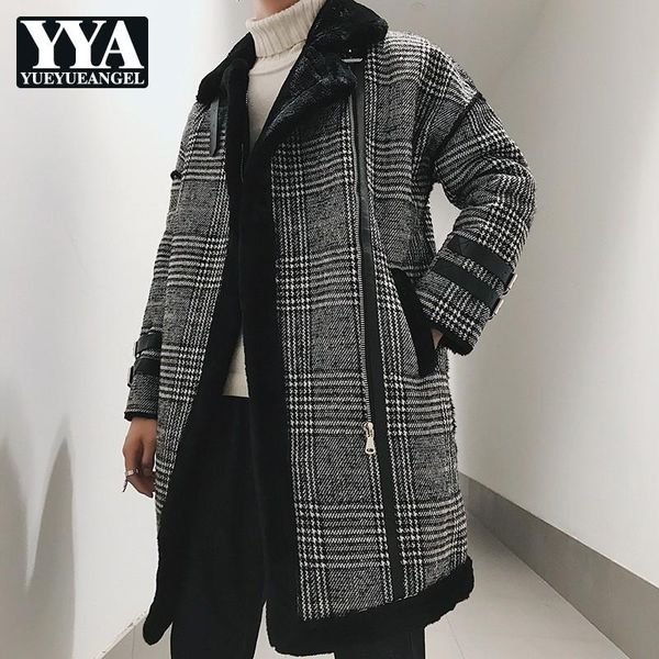 

men's trench coats men suede cotton long autumn winter loose thick warm outerwear fashion streetwear plaid zipper sleeve coat, Tan;black
