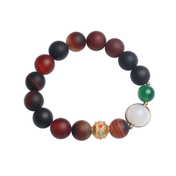 

12mm natural agate beads strands bracelet vintage gold frosted gemstone nepal bracelets men women china lucky jewelry wholesale, Black