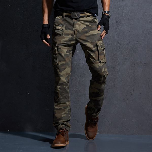 

Mens Tactical Camo Cargo Pants Army Military SWAT Pants Combat Paintball Male Casual Many Pockets Work Cargo Long Trousers, Black