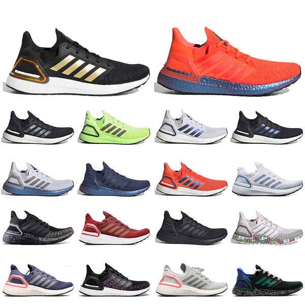 

men womens ultraboost running shoes ultra 20 sneakers trainers dash grey black gold solar red tech indigo volt blue white show your stripes, White;red