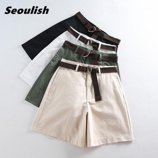 

casual loose women's half pant sashes summer autumn 2021 solid multi color wide leg high waist cargo pants female chic & capris, Black;white