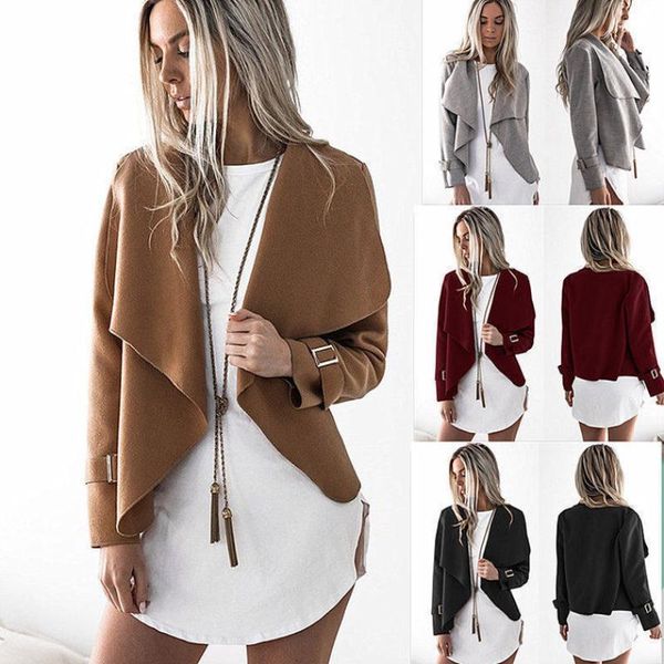 

women's trench coats 2021 autumn and winter fashion irregular lapel short windbreaker jacket, Tan;black