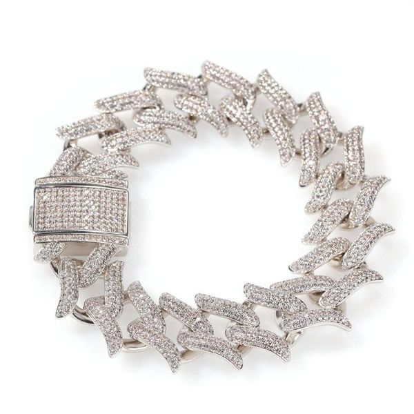 

link, chain arrived men hip hop iced out bling bracelet micro pave zircon 20mm thorn cuban bracelets fashion hiphop jewelry, Black