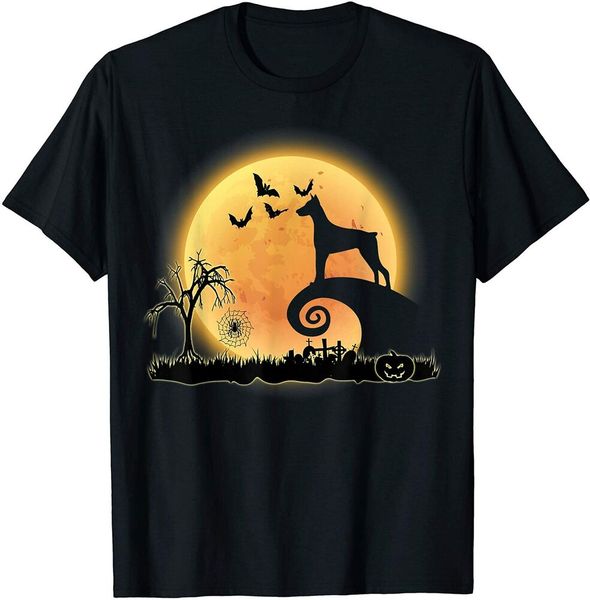 

doberman dog and moon funny gift scary costume t-shirt size s-5xl, White;black