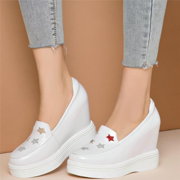 

dress shoes 2021 chunky platform ankle boots women slip on genuine leather high heel pumps female wedges oxfords casual, Black