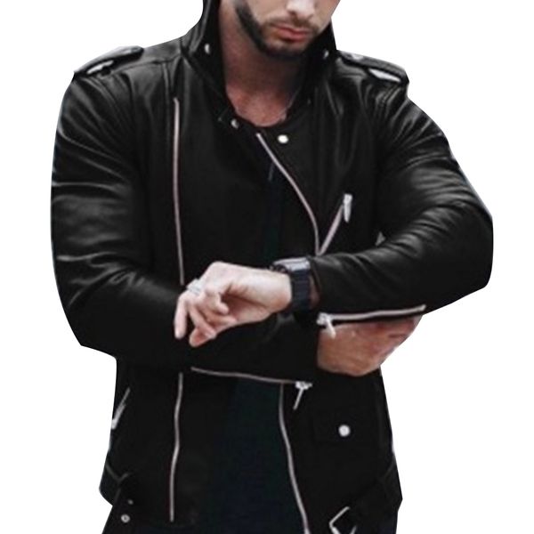 

leather jackets men autumn long sleeve stand collar jackets winter zipper mont black wine red faux coats xxl 5xl