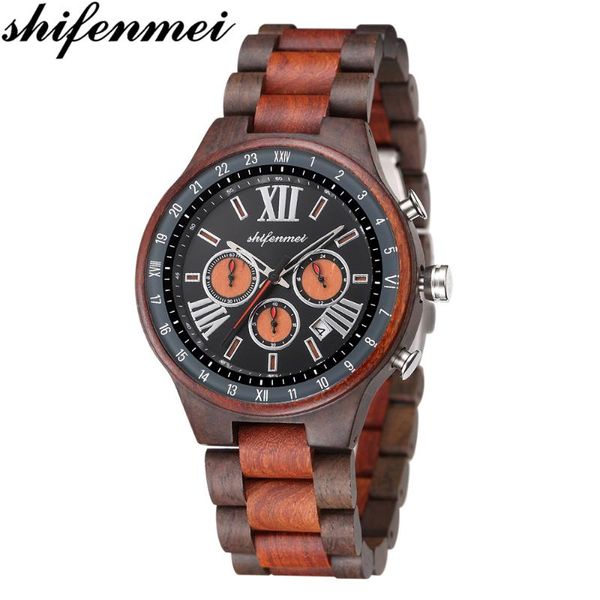 

wristwatches shifenmei watches mens 2021 quartz watch in wood chronograph military sports erkek kol saati, Slivery;brown