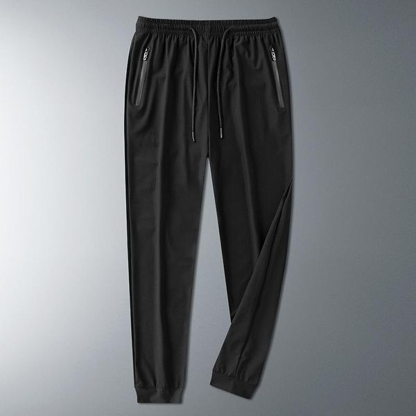 

men's pants ice silk summer men's sports casual thin elastic quick drying harlan loose nine leggings large, Black