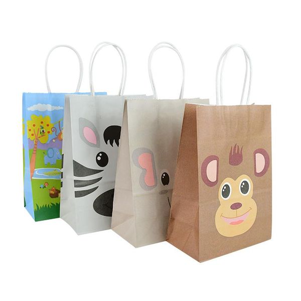 

5pcs/lot jungle safari animals paper gift bags handbags birthday party decoration event supplies kraft candy cookies bag wrap