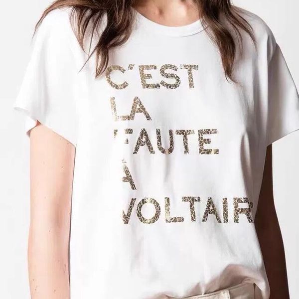 

women's t-shirt torn letter stamping women simple wild o-neck lady short sleeve tee, White