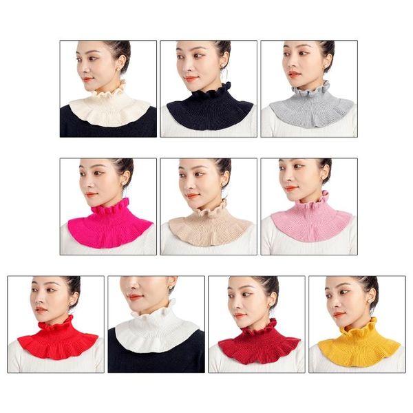 

scarves women knitted false collar elastic fake detachable ruffle collars decorative winter blouse, Blue;gray
