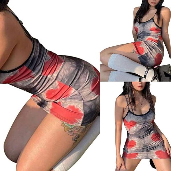 

women summer spaghetti strap bodycon mini dress harajuku funny gradient love heart print lace trim streetwear casual dresses, Black;gray