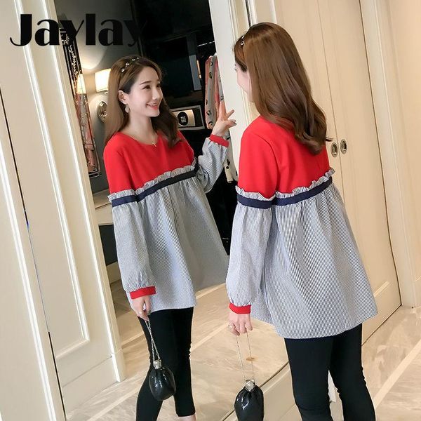 

spring fashion maternity blouses patchwork striped loose clothes for pregnant women elegant autumn pregnancy shirts dresses, White