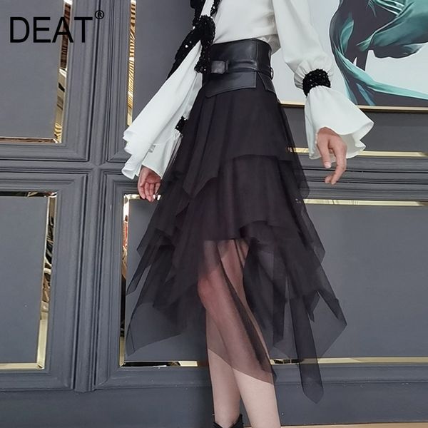 

spring autumn women elastic waist casual stitching color panelled belt pocket loose irregular skirt sg831 210421, Black