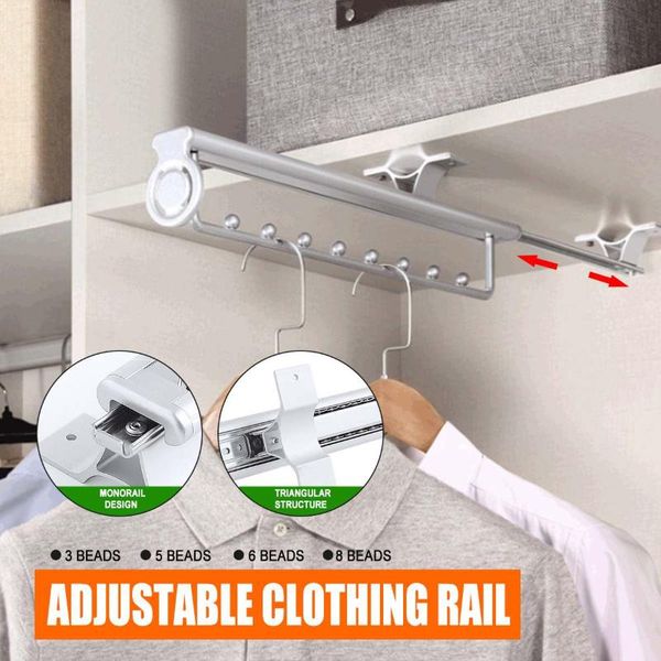 

hangers & racks 260-460mm pull-out aluminum alloy retractable hanger rack bar ball bearing slide duty rod adjustable wardrobe