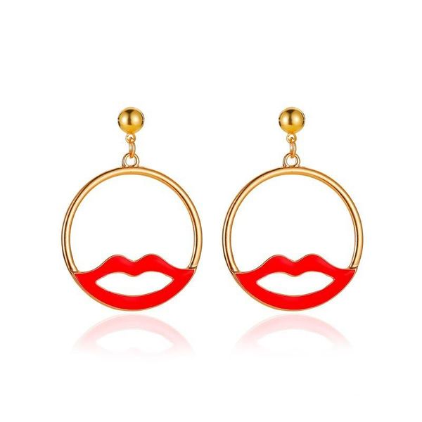 

hoop & huggie fashion vintage hip hop round women earrings classic creativity lip simple jewelry for gift to girlfriend, Golden;silver
