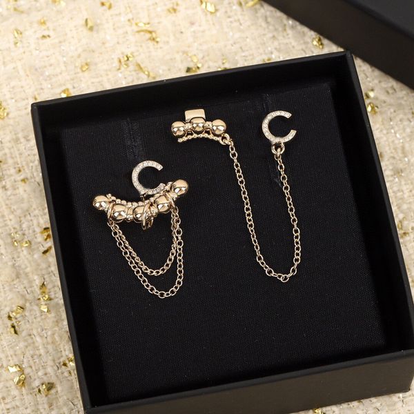 Brinco de charme de qualidade de luxo com diamante em banhado a ouro 18k e design de corrente para mulheres, presente de joias de casamento com carimbo de caixa PS4274