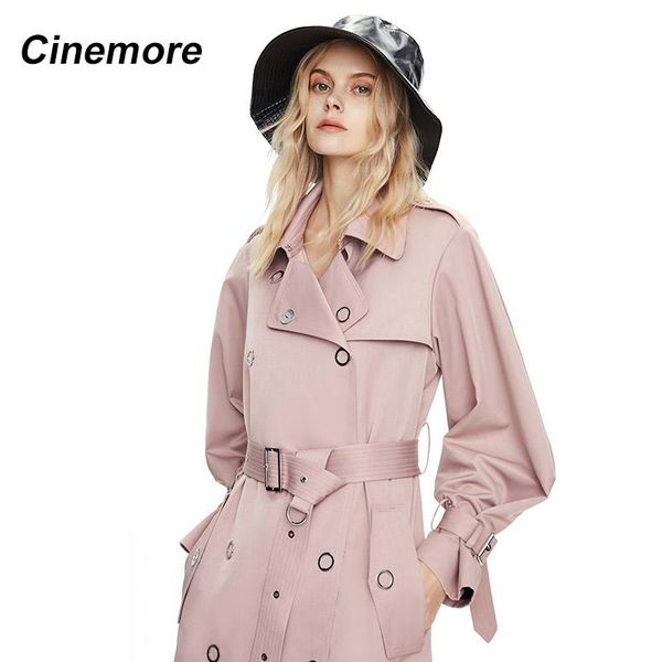 

women's trench coats cinemore 2021 autumn coat women classic double breasted fashion long british style metal buckle belt 82007, Tan;black