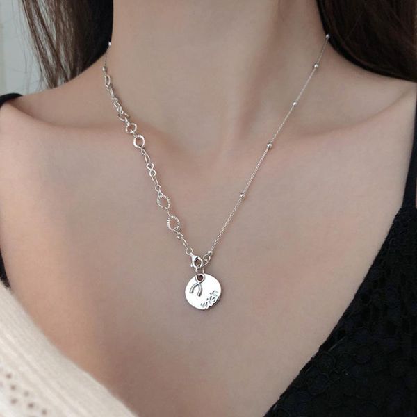 

Pendant Necklaces Wishing Bone Round Brand Necklace Design Sense Niche Ins Wind Sweater Chain Ladies Accessories, Silver