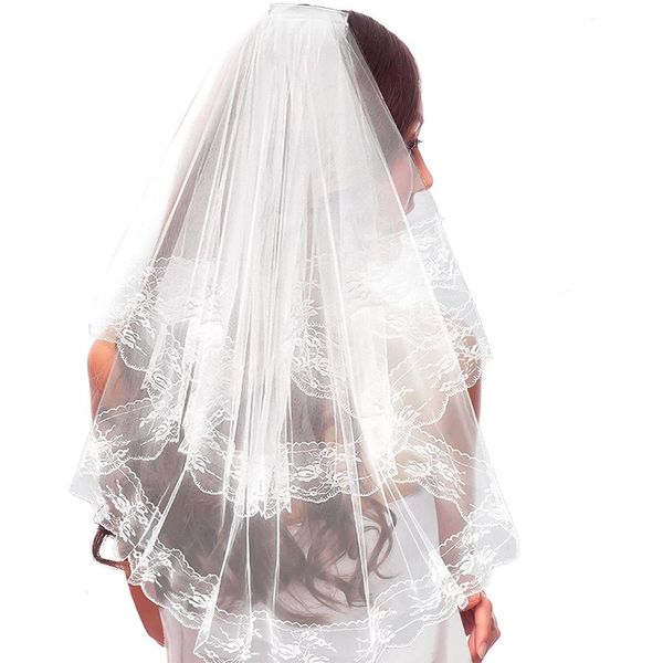 

bridal veil double layer mesh lace wedding veil waist length, Black