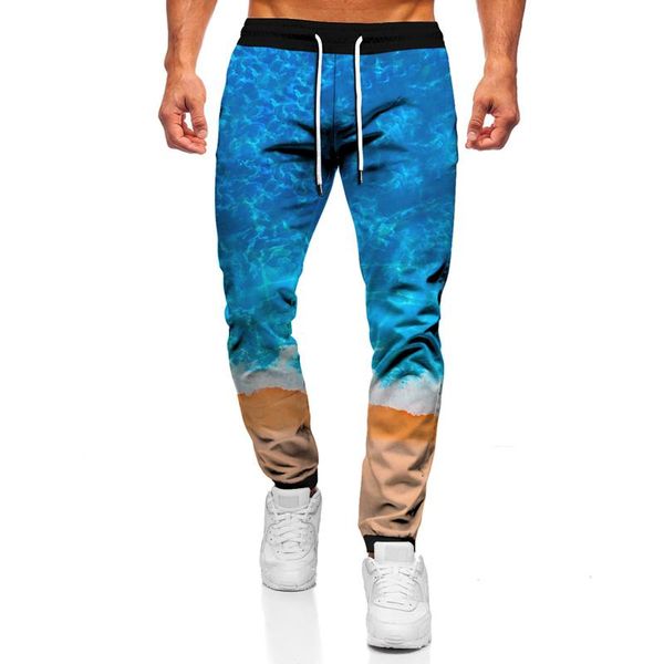 

men's pants autumn clothing sweatpants sea wave 3d printing trousers for men color fashion casual, Black