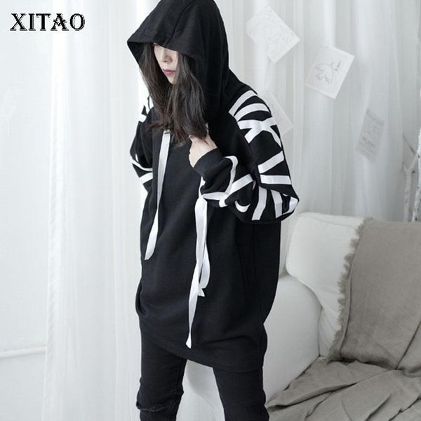 

women's hoodies & sweatshirts xitao patchwork hit color hoodie women 2021 autumn casual fashion style temperament all match hooded coll, Black