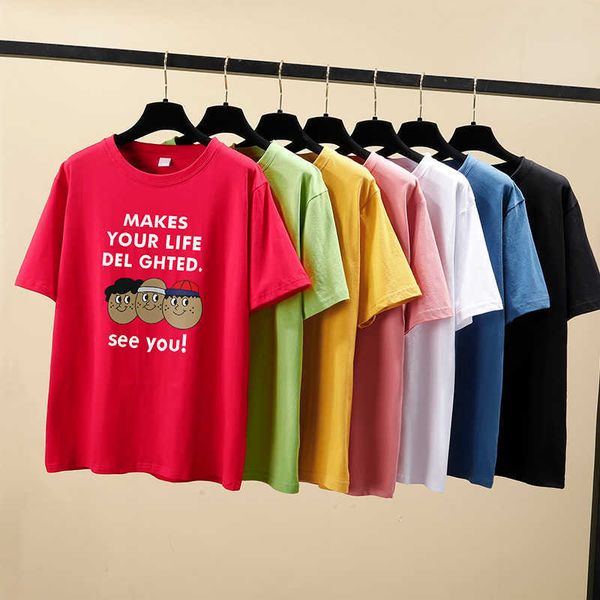 

harajuku plus size -4xl 100% cotton t-shirt korean summer fashion cartoon letter print t shirt women 210706, White