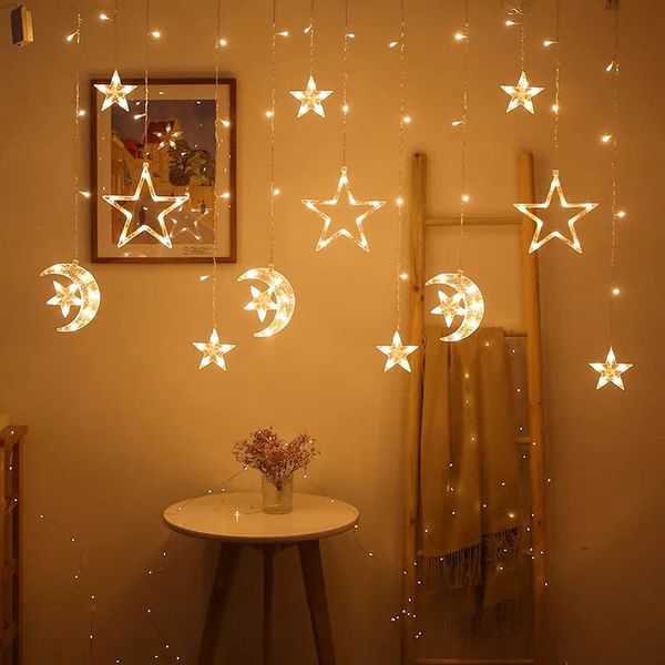 

strings 3.5m curtain lights garland stars moon home decoration 220v fairy tale outdoor/indoor holiday string eu plug
