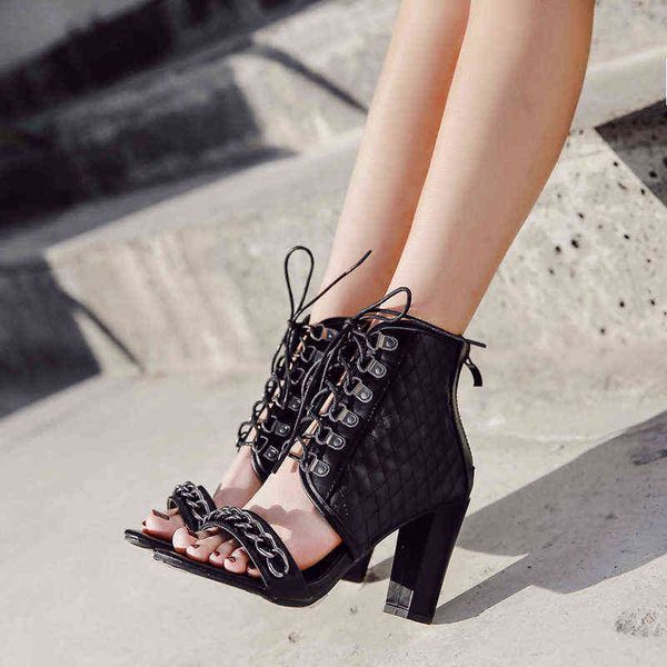 

2022 early spring new fashion thick heel sandals women's super high heels large 40, Black