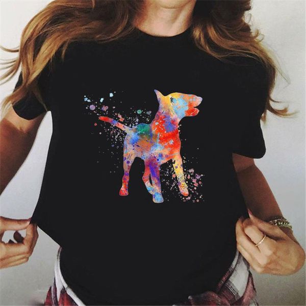 

novelty design bull terrier mens t shirt and womens watercolor women summer femme funny dog lover female streetwear, White;black