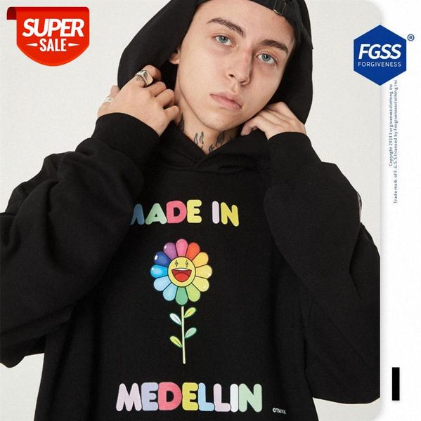 

autumn and winter tide brand takashi murakami sunflower men women couple hoodie sweater #2t7h, Black