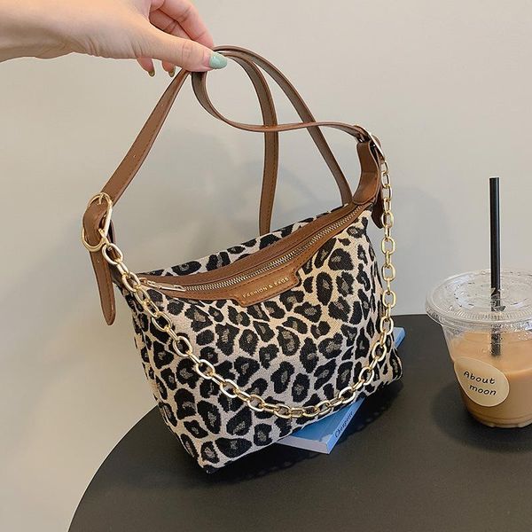 

duffel bags retro leopard print women's handbag soft crescent bag niche shoulder